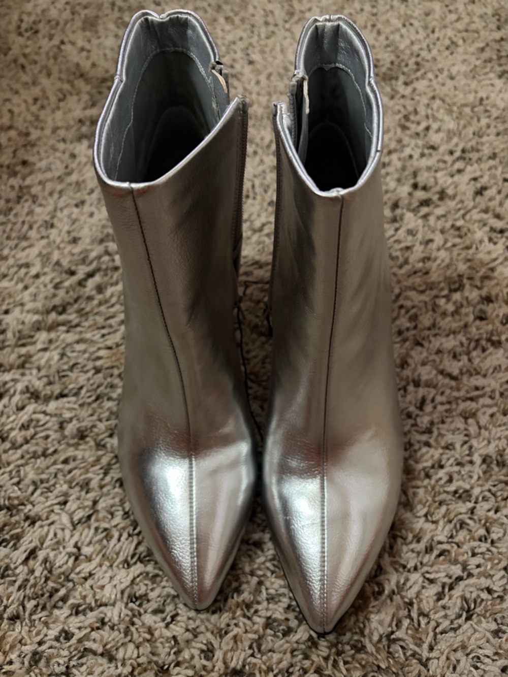 Metallic Silver Pointed Toe Ankle Boots - Women